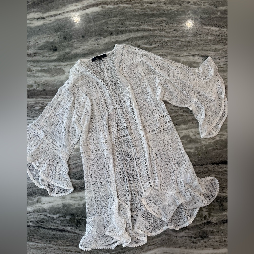 White House Black Market Lace Caftan Swimsuit Cover Up Size XS/S White - Picture 3 of 5